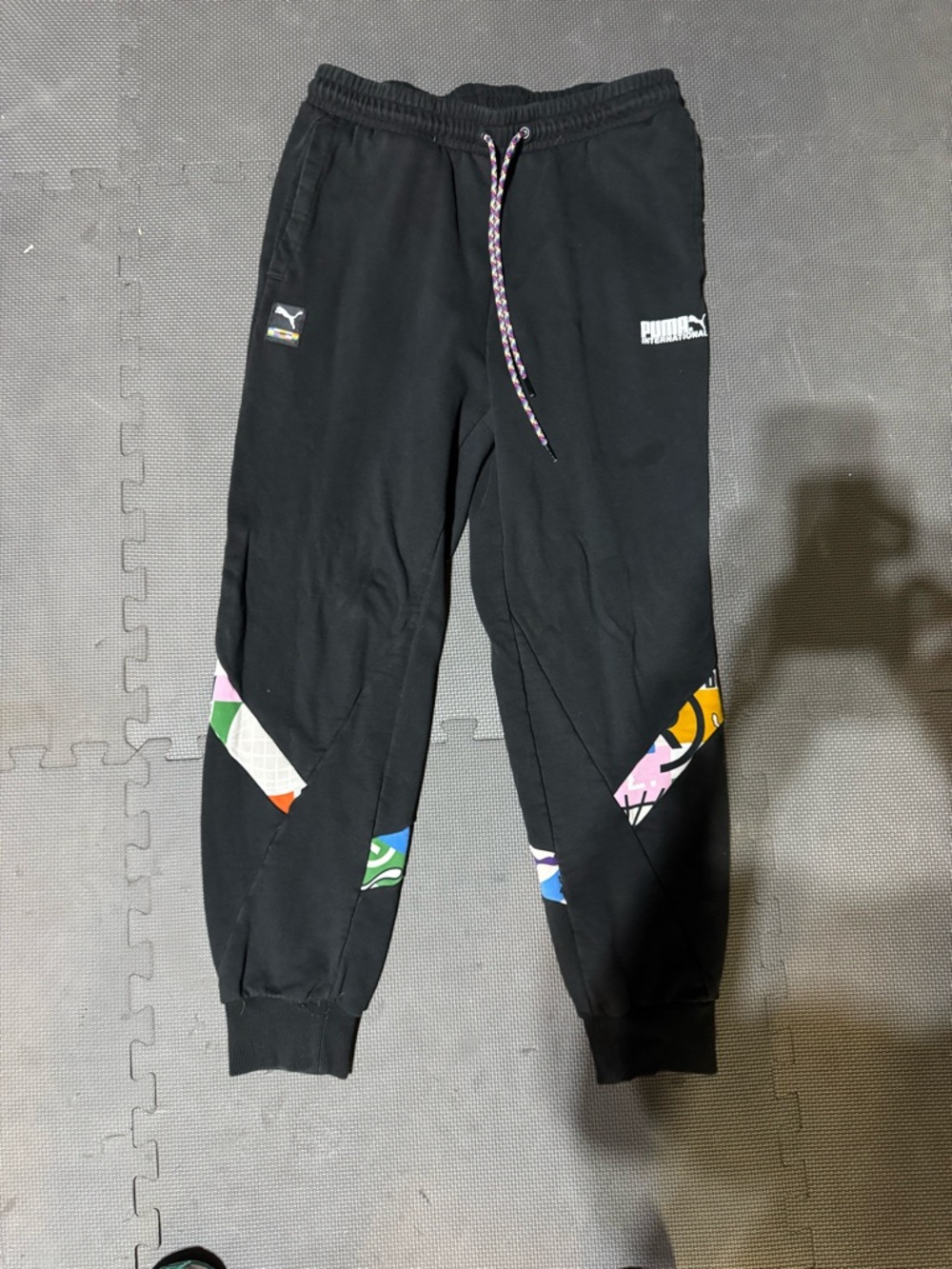 Puma Black Joggers with Colorblock Graphic Panels